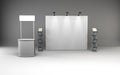 Trade exhibition stand, Exhibition round, 3D rendering visualization of exhibition equipment, Advertising space on a white