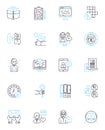 Trade guidance linear icons set. Negotiation, Exports, Imports, Commerce, Tariffs, Customs, Duties line vector and Royalty Free Stock Photo