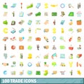 100 trade icons set, cartoon style Royalty Free Stock Photo