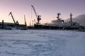 Trade port and atomic icebreaker `Lenin` in Murmansk, Kola Peninsula, Russia