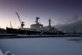 Trade port and atomic icebreaker `Lenin` in Murmansk, Kola Peninsula, Russia