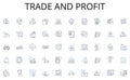 Trade and profit line icons collection. Automobile, Motorcycle, Bicycle, Train, Airplane, Bus, Boat vector and linear