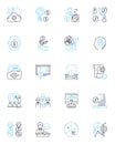 Trade promotion linear icons set. Rebates, Discounts, Coupons, Bargains, Sales, Promotions, Incentives line vector and