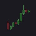 Trade Red and Green Candlesticks Isolated on Dark Transparent Background. Forex Trading, Stock Chart with Bull Trend