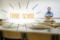 Trade school against lecturer sitting in lecture hall