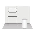 Trade show booth display kit. Expo set. Tradeshow tension fabric backdrop banner, TV stand, exhibition table counter