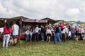 Trade Slavic household items at the festival of historical clubs in the Kaluga region of Russia.