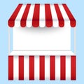Trade tent in 3d style on red background. Vector illustration. Stock image.
