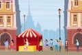 Trade tent, ice cream counter, seller under a canopy, outdoor composition, city, characters selling ice cream, drinks Royalty Free Stock Photo