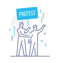 Trade union, worker protests. Activist, policy, volunteer, protest. Flat illustration Icons infographics. Landing page