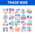 Trade War Business Collection Icons Set Vector