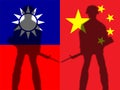 trade war. Chip war. Taiwan Strait War. Flag of the People\'s Republic of China. Both sides talk. Taiwan flag.