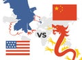 Trade war concept USA versus China Eagle and Dragon Royalty Free Stock Photo