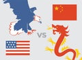 Trade war concept USA versus China Eagle and Dragon Royalty Free Stock Photo