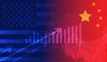 Trade war economy USA America and China flag candlestick graph Stock market exchange and graph chart business finance money Royalty Free Stock Photo