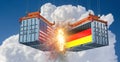 Trade War. Two freight containers with USA and Germany national flag crashing into eachother. Royalty Free Stock Photo