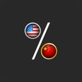 Trade war the USA and China political and economic illustration for a poster, American and Chinese flags as a percentage symbol