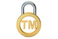 Trademark concept with padlock, 3D rendering Royalty Free Stock Photo