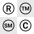 Trademark copyright symbol logo. Trade mark sign circle intellectual legal property register icon