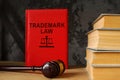 Trademark law and gavel is on the shelf.