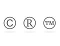 Trademark symbols for copyright and right of property. Flat design with shadow. Vector EPS 10