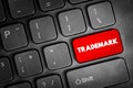 Trademark is a type of intellectual property consisting of a recognizable sign, design, or expression, text button on keyboard, Royalty Free Stock Photo