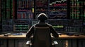 Trader analyzing stock market data on multiple screens at desk