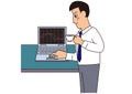Trader checking stock prices on a computer while drinking coffee