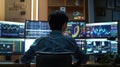 The Trader with Multiple Monitors. AI generated Royalty Free Stock Photo