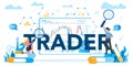 Trader, financial investment typographic header concept. Buy, sell