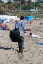 Trader on the La Cala de Mijas beach, Spain. Royalty Free Stock Photo