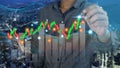 Trader pen pointing to graph and diagrams. Business Royalty Free Stock Photo