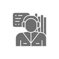 Trader, stock market, man with headphone grey icon.