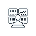 trader vector icon isolated on white background. Outline, thin line trader icon for website design and mobile, app development.