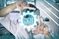 Trader with virtual reality glasses using chart in abstract cog hologram Royalty Free Stock Photo