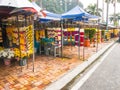 Traders selling flower wreath garlands