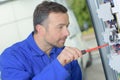 Tradesman repairing distribution board