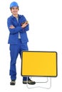 Tradesman with traffic sign Royalty Free Stock Photo