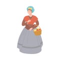 Tradeswoman in historical costume of 18th century cartoon vector illustration