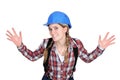 Tradeswoman holding up her hands Royalty Free Stock Photo