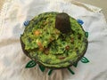 Guacamole in a stone molcajete Royalty Free Stock Photo