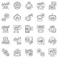 Trading Bots outline icons set - Algorithmic Trading Robots and AI Bots vector concept signs