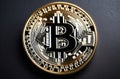 Trading, chart, bitcoin coins, money, rich. Close-up bitcoin coin with flying coins. Bitcoin Crypto currency Gold BTC Royalty Free Stock Photo