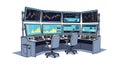 Trading desk with multiple monitors displaying stock market charts and data Royalty Free Stock Photo
