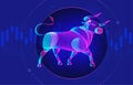 Trading and finance investment strategy concept with abstract bullish silhouette and candlestick chart on a background. Vector