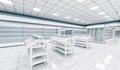 The trading floor of the supermarket with shelf shelves.