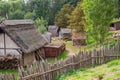 Trading houses. Norman village reconstruction, dated back to 1050. Educational centre for kids. England, UK Royalty Free Stock Photo