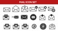 Mail Icon Set. Vector black and white isolated illustration Royalty Free Stock Photo