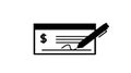 Money Check Icon. Vector isolated editable illustration of a check and a pen Royalty Free Stock Photo