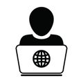 Trading icon vector person with laptop computer male user person profile avatar globe symbol for working online in a flat color Royalty Free Stock Photo